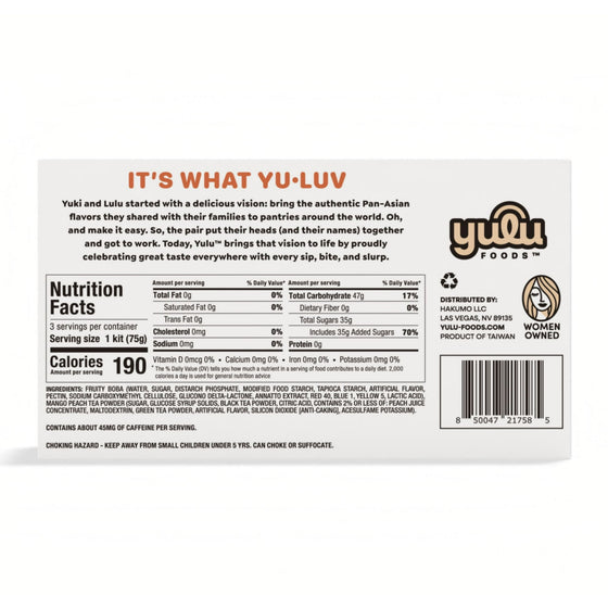 Instant Boba Mango Peach Tea, Bubble Tea Kit, 3 Drinks